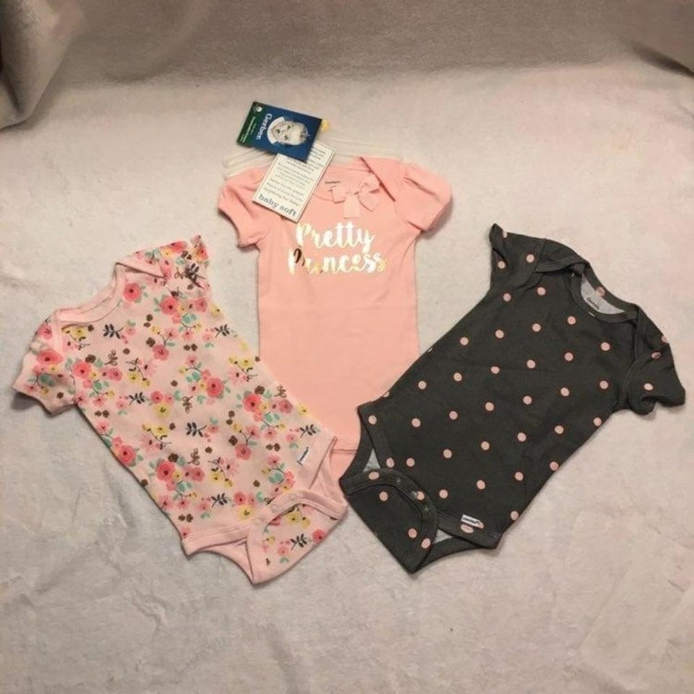 New gerber organic Baby onesies 9m Princess multi pack golf‎ floral polka dot